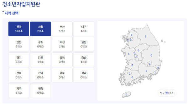 한국청소년상담복지개발원 홈페이지 갈무리
